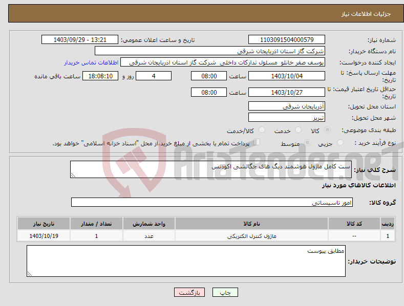 تصویر کوچک آگهی نیاز انتخاب تامین کننده-ست کامل ماژول هوشمند دیگ های چگالشی اکودنس