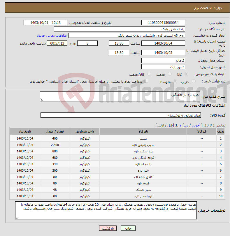 تصویر کوچک آگهی نیاز انتخاب تامین کننده-خرید تره بار هفتگی