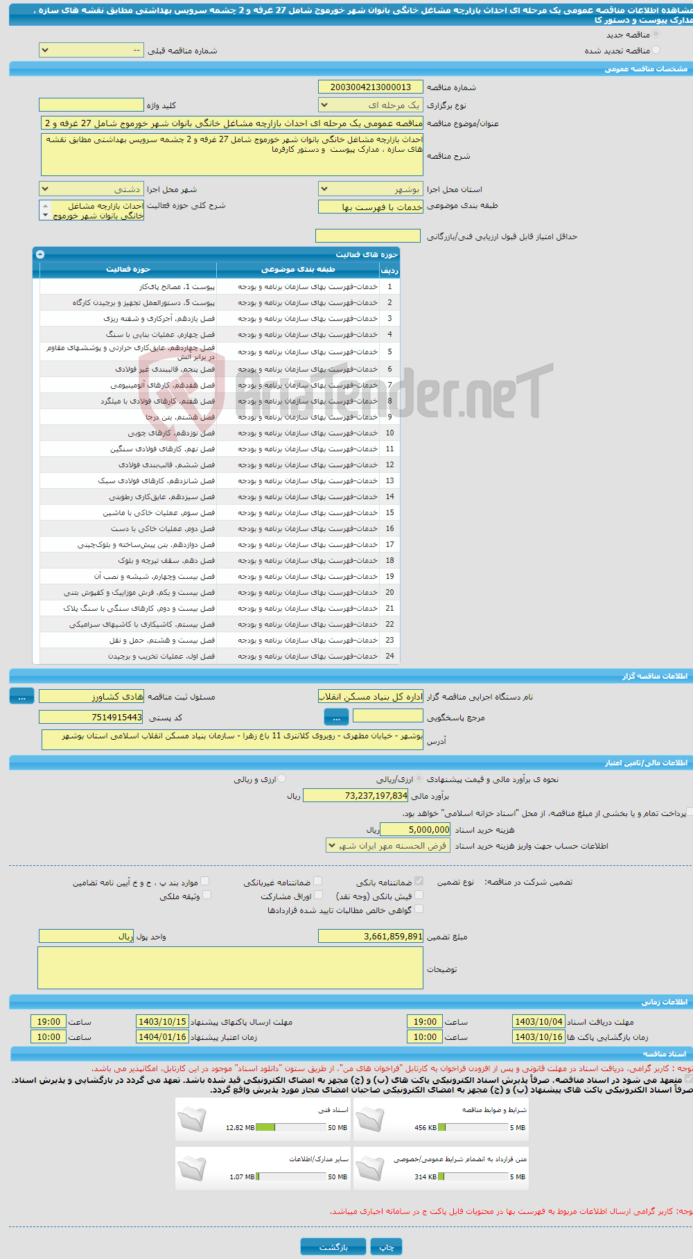 تصویر کوچک آگهی مناقصه عمومی یک مرحله ای احداث بازارچه مشاغل خانگی بانوان شهر خورموج شامل 27 غرفه و 2 چشمه سرویس بهداشتی مطابق نقشه های سازه ، مدارک پیوست و دستور کا