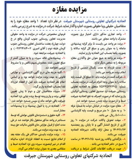 تصویر کوچک آگهی واگذاری تعداد یک  واحد مغازه 