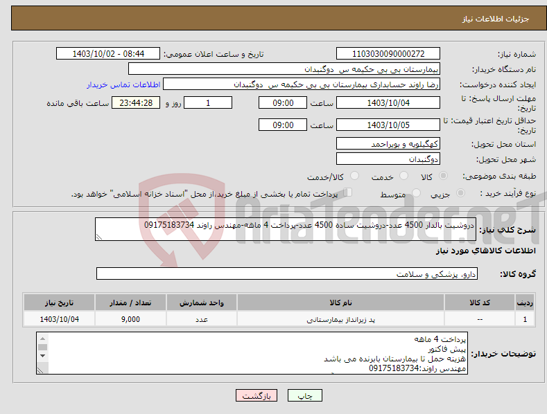 تصویر کوچک آگهی نیاز انتخاب تامین کننده-دروشیت بالدار 4500 عدد-دروشیت ساده 4500 عدد-پرداخت 4 ماهه-مهندس راوند 09175183734