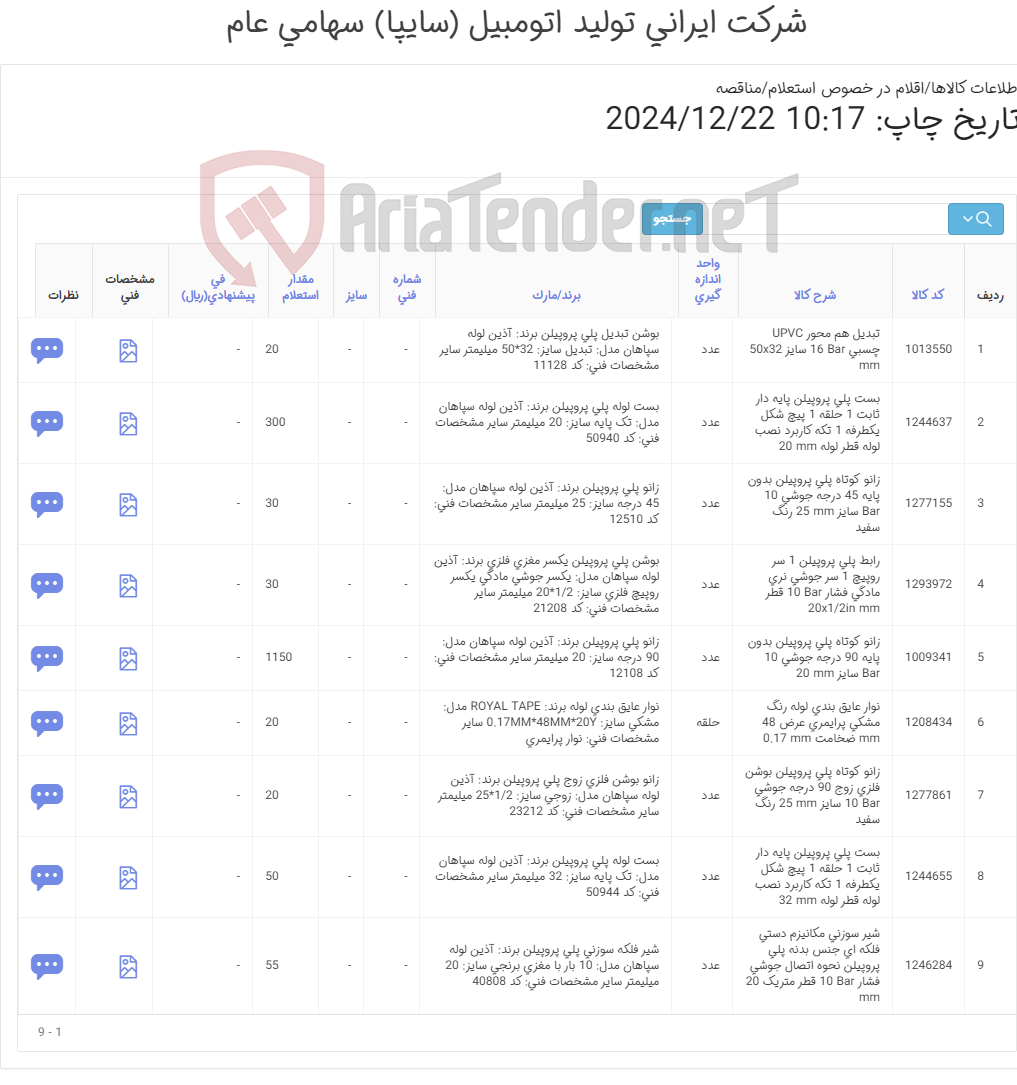 تصویر کوچک آگهی 9 ردیف انواع اتصالات پلی پروپیلن و UPVC