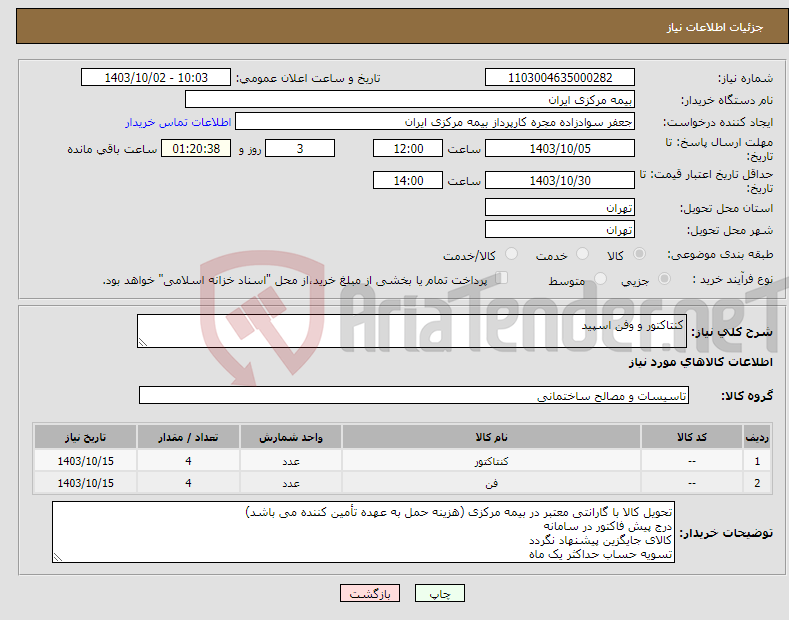 تصویر کوچک آگهی نیاز انتخاب تامین کننده-کنتاکتور و وفن اسپید