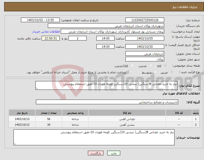تصویر کوچک آگهی نیاز انتخاب تامین کننده-نیاز به خرید ناودانی 8(سنگین) نبشی 10(سنگین کوچه هوزان 10-طبق استعلام پیوستی