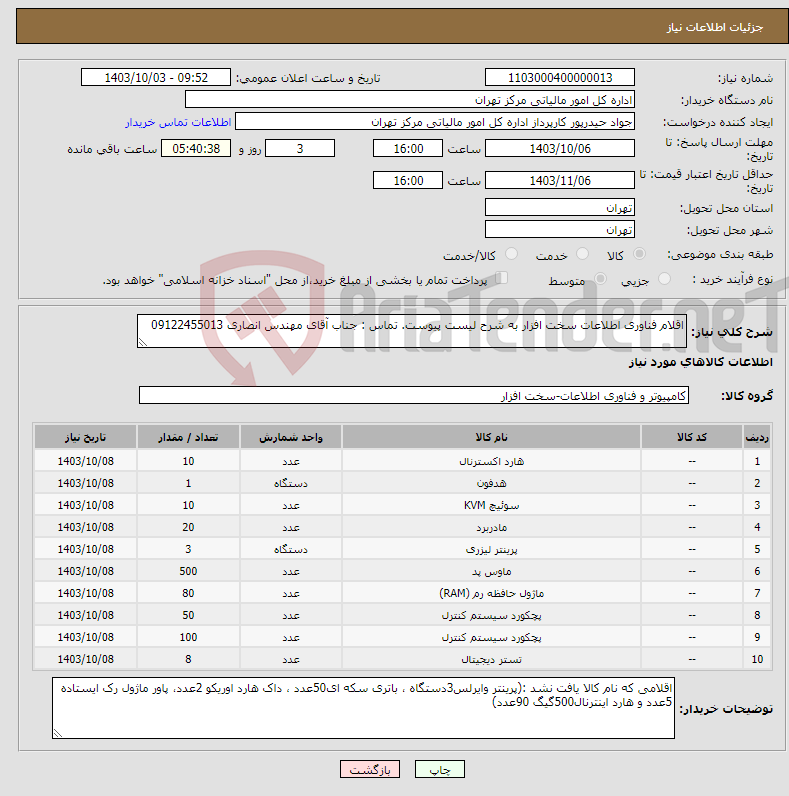 تصویر کوچک آگهی نیاز انتخاب تامین کننده-اقلام فناوری اطلاعات سخت افزار به شرح لیست پیوست. تماس : جناب آقای مهندس انصاری 09122455013