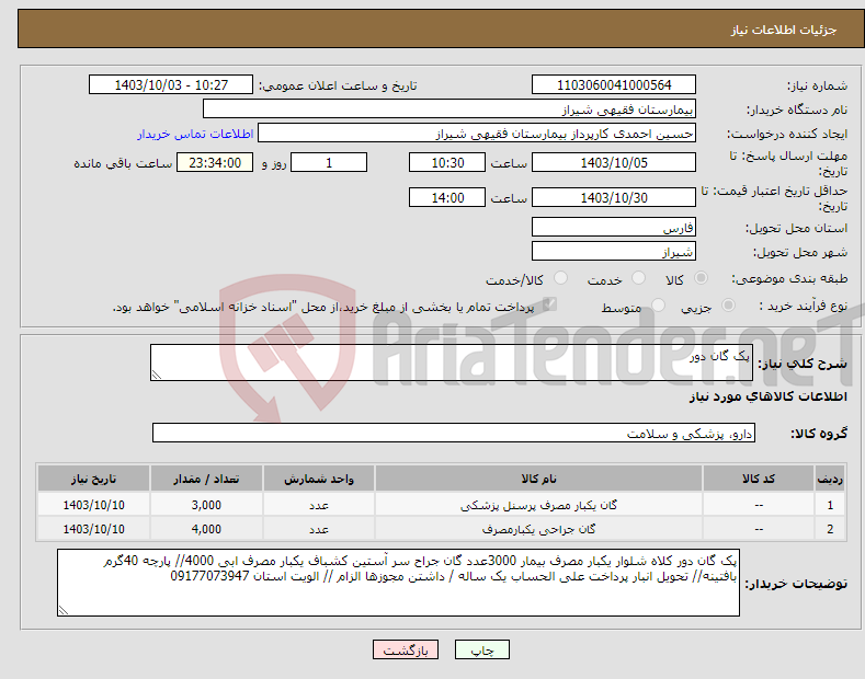 تصویر کوچک آگهی نیاز انتخاب تامین کننده-پک گان دور 