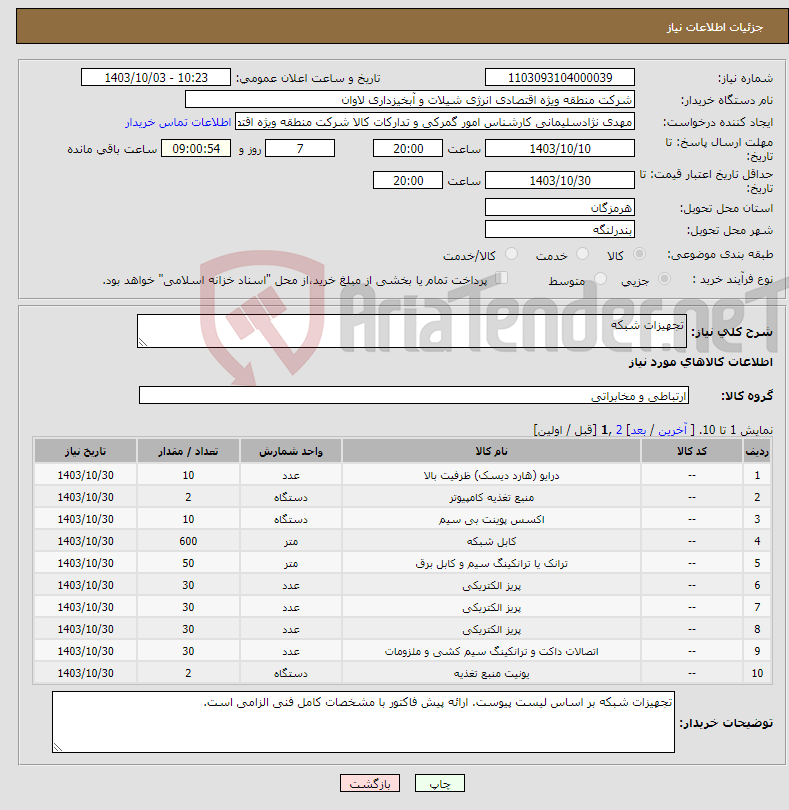 تصویر کوچک آگهی نیاز انتخاب تامین کننده-تجهیزات شبکه 