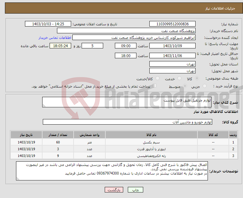 تصویر کوچک آگهی نیاز انتخاب تامین کننده-لوازم چرثقیل طبق فایل پیوست