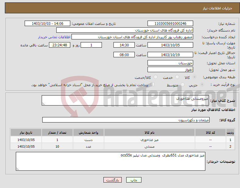 تصویر کوچک آگهی نیاز انتخاب تامین کننده-میزوصندلی غذاخوری