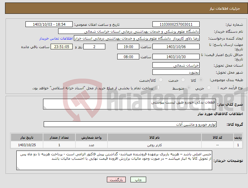 تصویر کوچک آگهی نیاز انتخاب تامین کننده-قطعات یدکی خودرو طبق لیست پیوستی