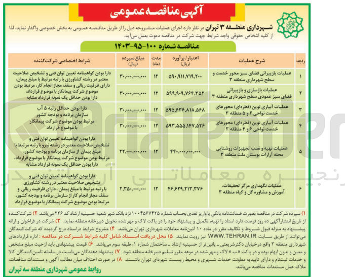 تصویر کوچک آگهی عملیات نگهداری مرکز تحقیقات آموزش و مشاوره گل و گیاه منطقه ۳