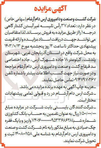 تصویر کوچک آگهی فروش تعداد ۳۷ رأس تلیسه غیر آبستن کشتارگاهی درجه ۱ 
