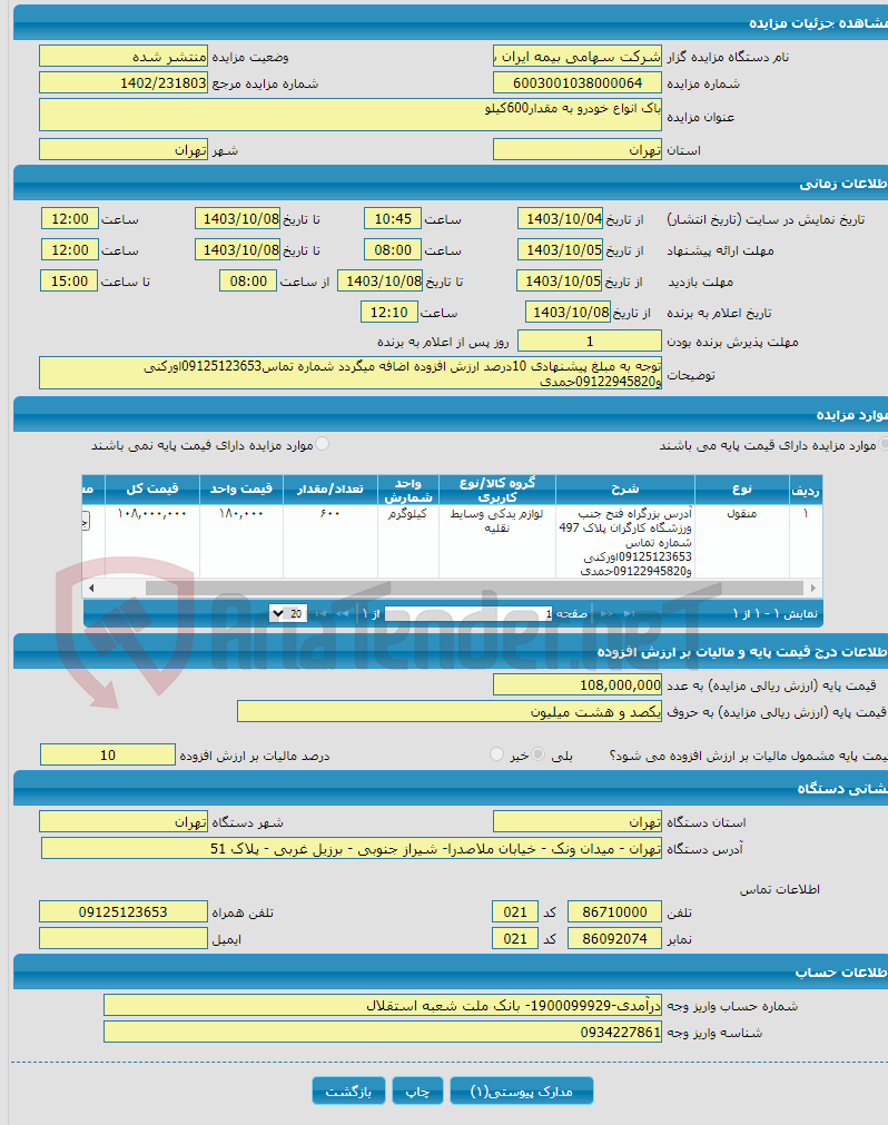 تصویر کوچک آگهی باک انواع خودرو به مقدار600کیلو