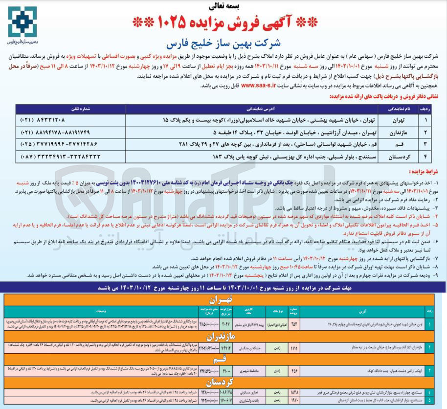 تصویر کوچک آگهی فروش املاک در شهرهای تهران  ،مازندران ،قم ،کردستان 