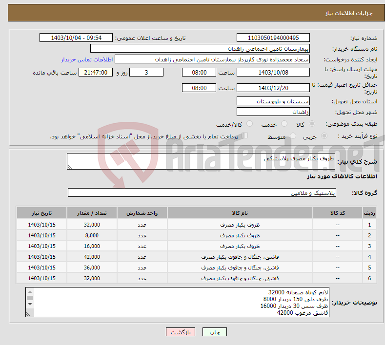 تصویر کوچک آگهی نیاز انتخاب تامین کننده-ظروف یکبار مصرف پلاستیکی