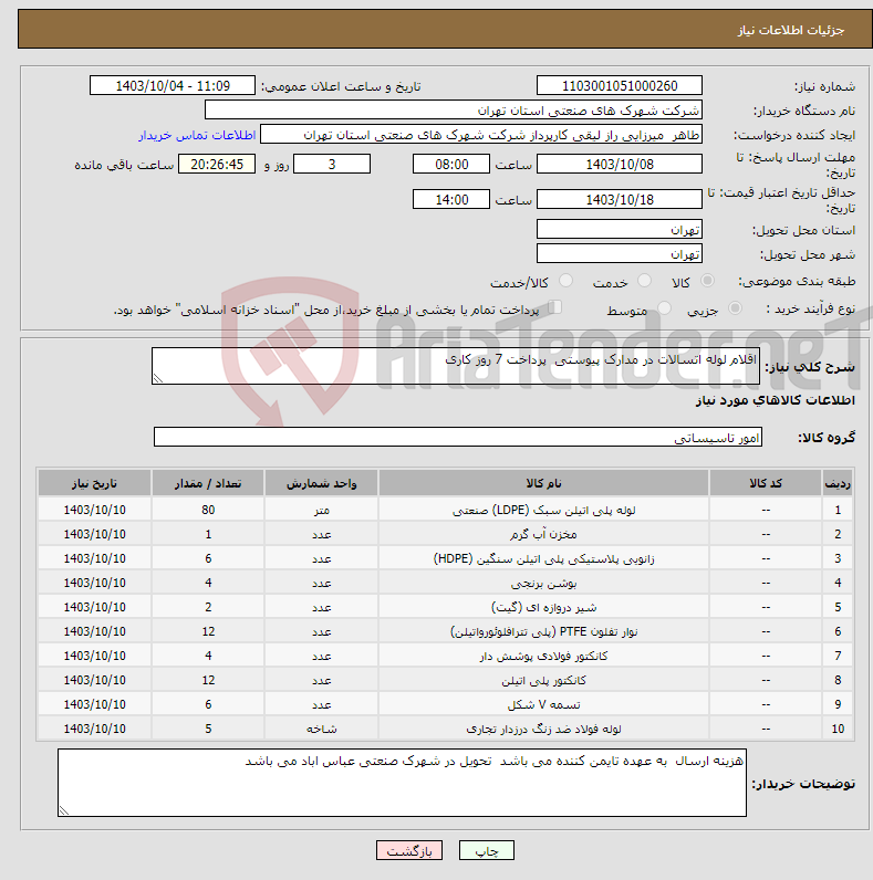 تصویر کوچک آگهی نیاز انتخاب تامین کننده-اقلام لوله اتسالات در مدارک پیوستی پرداخت 7 روز کاری 