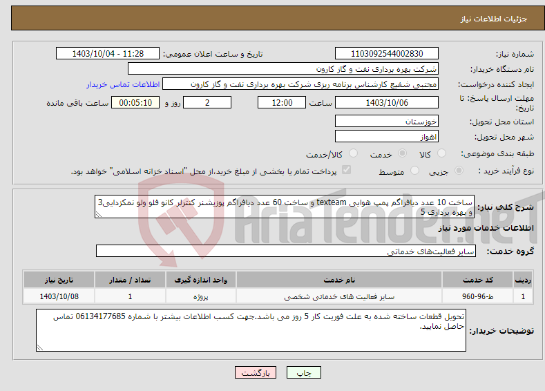 تصویر کوچک آگهی نیاز انتخاب تامین کننده-ساخت 10 عدد دیافراگم پمپ هوایی texteam و ساخت 60 عدد دیافراگم پوزیشنر کنترلر کانو فلو ولو نمکزدایی3 و بهره برداری 5