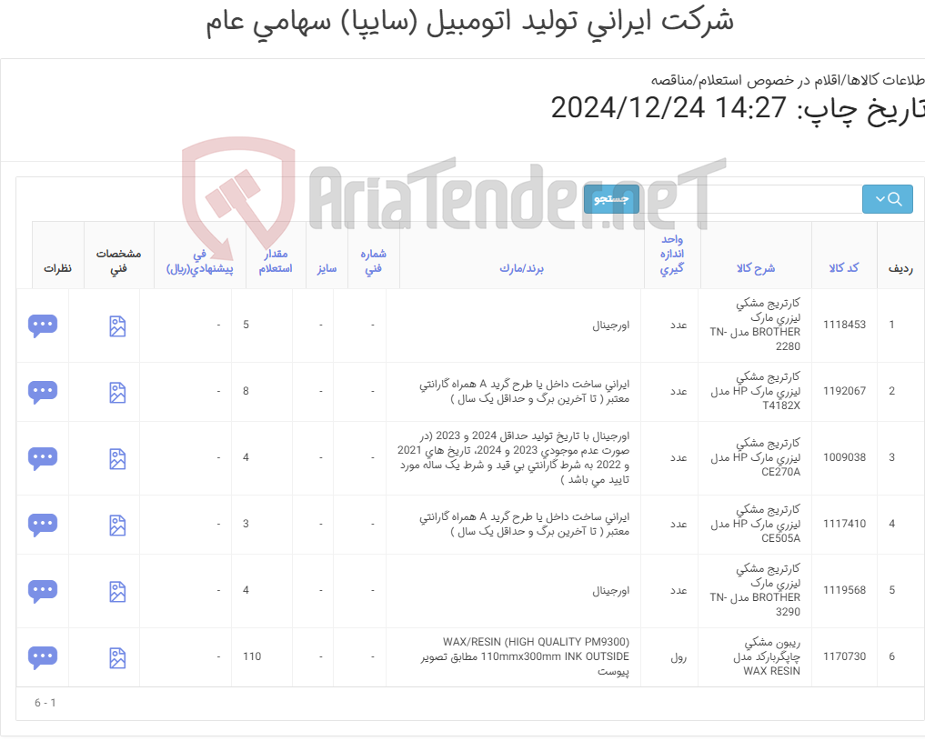 تصویر کوچک آگهی اقلام مواد مصرفی ماشین های اداری