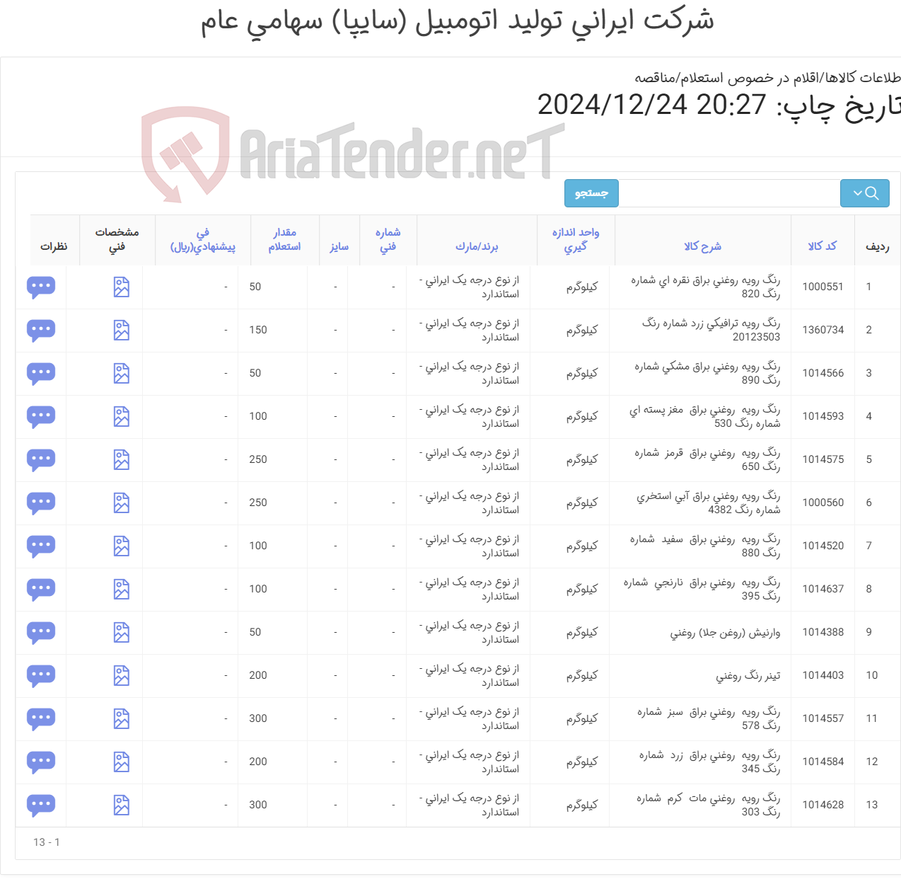 تصویر کوچک آگهی 13 ردیف رنگ