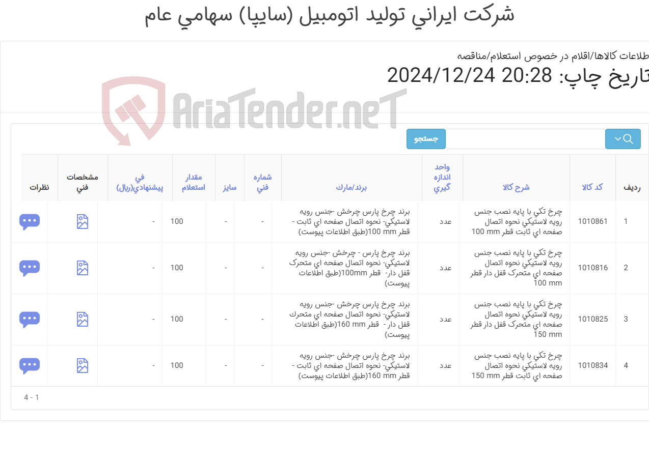 تصویر کوچک آگهی چهار ردیف انواع چرخ تکی با پایه نصب جنس رویه لاستیکی (طبق اطلاعات پیوست)