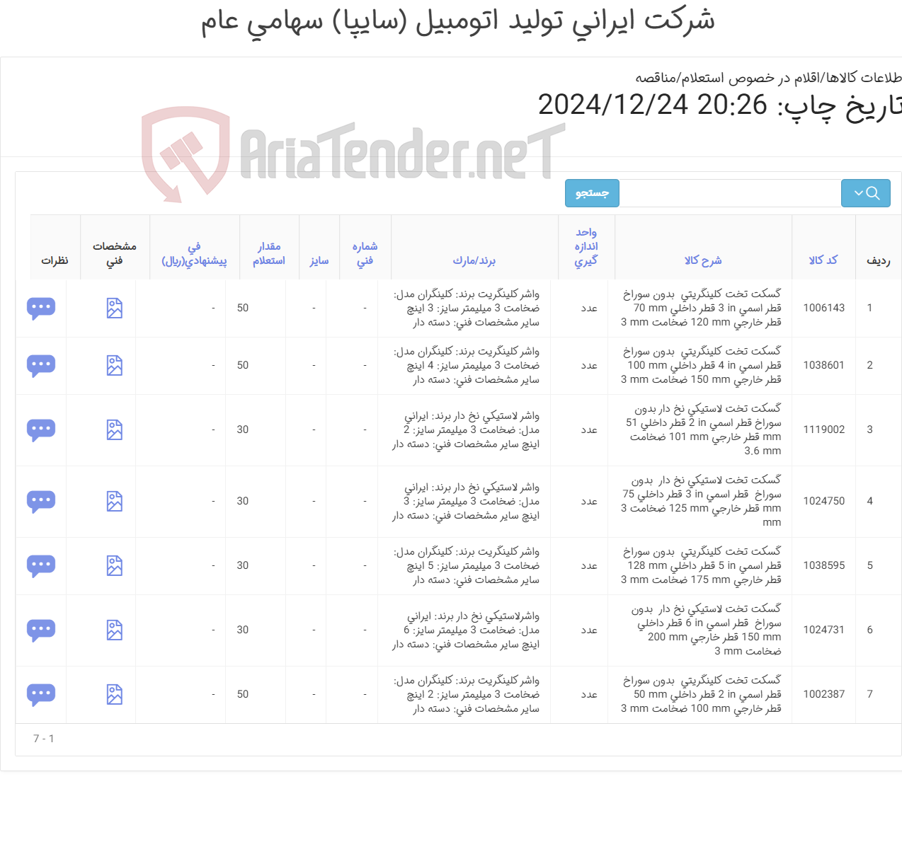 تصویر کوچک آگهی 7 ردیف انواع گسکت(کلیتگریتی و پلاستیکی)