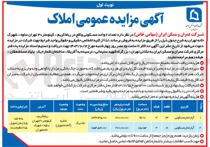 تصویر کوچک آگهی فروش تعداد 2 واحد  مسکونی 