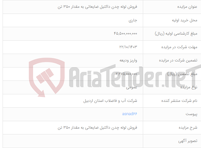 تصویر کوچک آگهی فروش لوله چدن داکتیل ضایعاتی به مقدار 350 تن