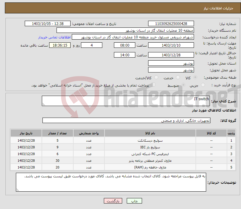 تصویر کوچک آگهی نیاز انتخاب تامین کننده-IT switch