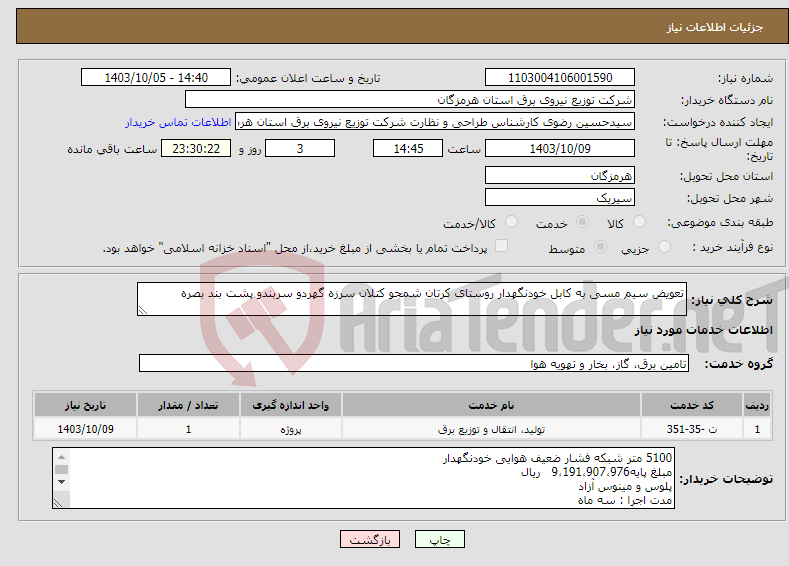 تصویر کوچک آگهی نیاز انتخاب تامین کننده-تعویض سیم مسی به کابل خودنگهدار روستای کرتان شمجو کتلان سرزه گهردو سربندو پشت بند بصره