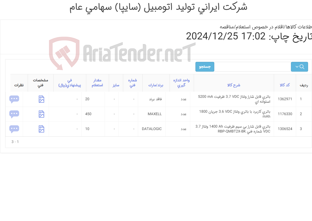 تصویر کوچک آگهی انواع باتری