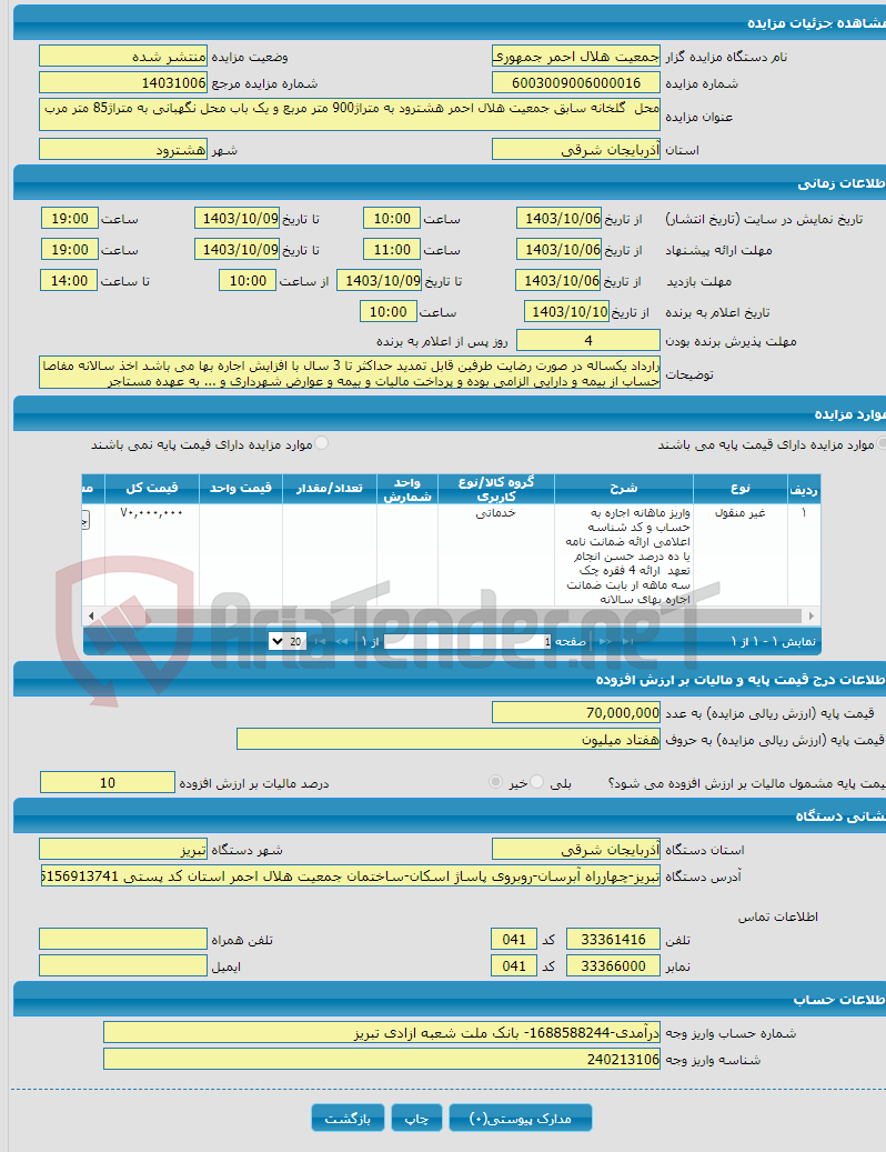 تصویر کوچک آگهی محل گلخانه سابق جمعیت هلال احمر هشترود به متراژ900 متر مربع و یک باب محل نگهبانی به متراژ85 متر مرب