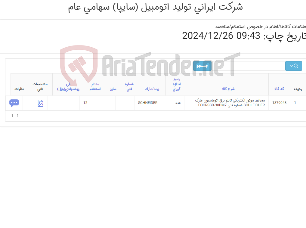 تصویر کوچک آگهی محافظ موتورSCHNEIDER