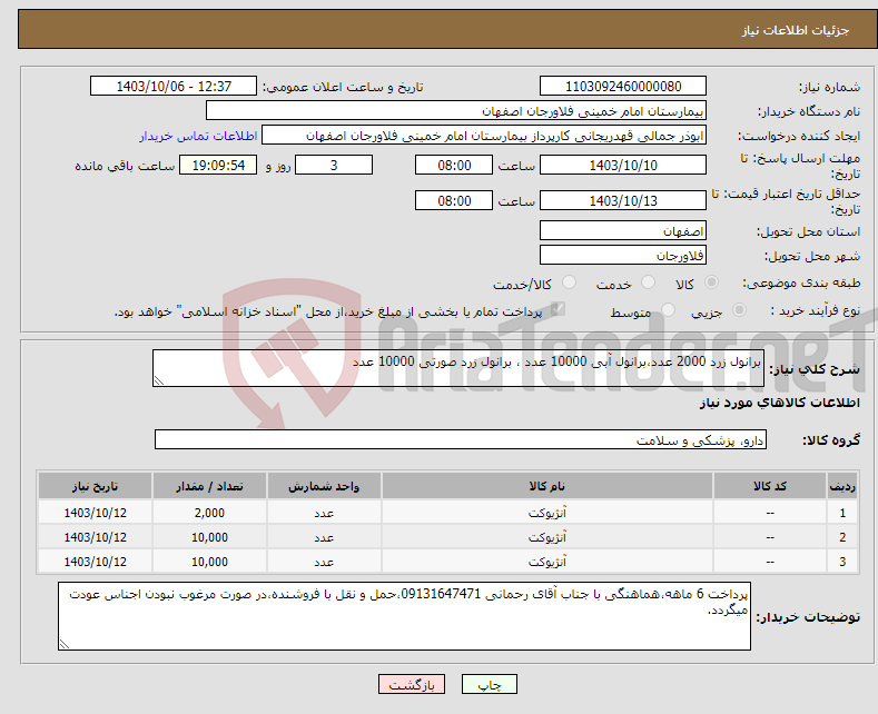 تصویر کوچک آگهی نیاز انتخاب تامین کننده-برانول زرد 2000 عدد،برانول آبی 10000 عدد ، برانول زرد صورتی 10000 عدد