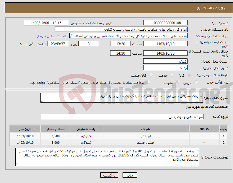 تصویر کوچک آگهی نیاز انتخاب تامین کننده-حبوبات مصرفی طبق ایرانکدهای اعلام شده با کیفیت عالی و تولید روز 