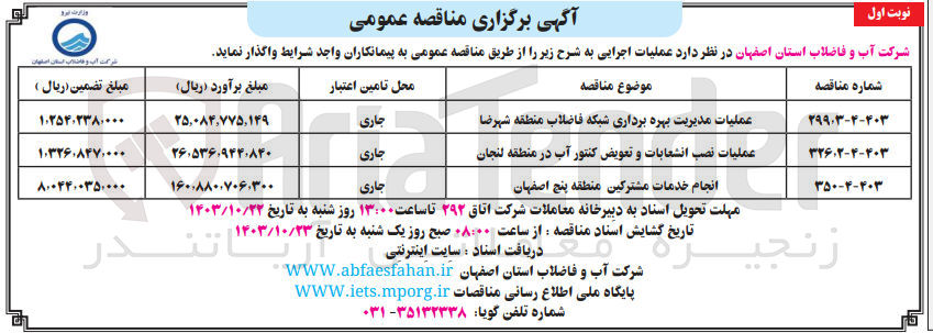 تصویر کوچک آگهی عملیات نصب انشعابات و تعویض کنتور آب در منطقه لنجان 