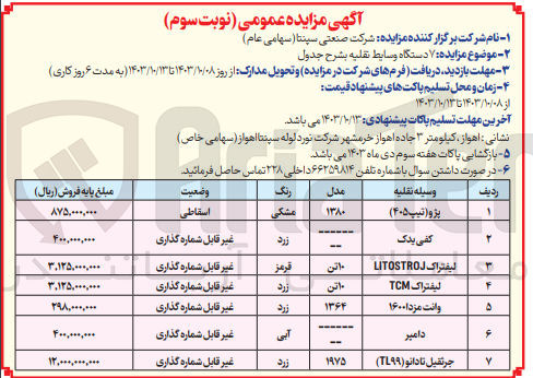 تصویر کوچک آگهی فروش 7 دستگاه وسایط نقلیه : وانت مزدا ،دامپر ،کفی یدک ،پژو 405 و...