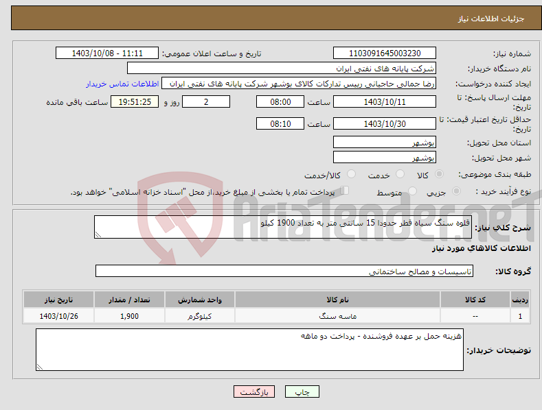 تصویر کوچک آگهی نیاز انتخاب تامین کننده-قلوه سنگ سیاه قطر حدودا 15 سانتی متر به تعداد 1900 کیلو