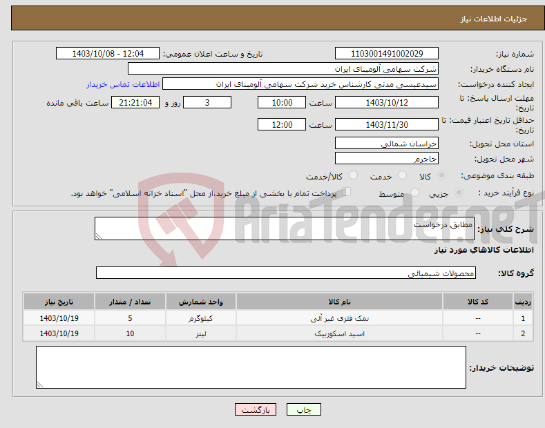 تصویر کوچک آگهی نیاز انتخاب تامین کننده-مطابق درخواست