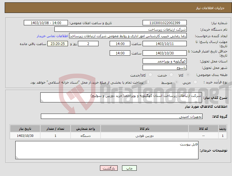 تصویر کوچک آگهی نیاز انتخاب تامین کننده-شرکت ارتباطات زیرساخت استان کهگیلویه و بویراحمد(خرید دوربین و سوئیچ)