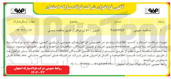 تصویر کوچک آگهی تأمین ۵۱۱ تن نیکل