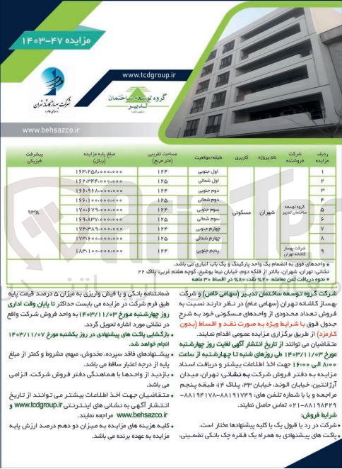 تصویر کوچک آگهی فروش تعداد محدودی از واحدهای مسکونی در 9 ردیف در پروژه شهران