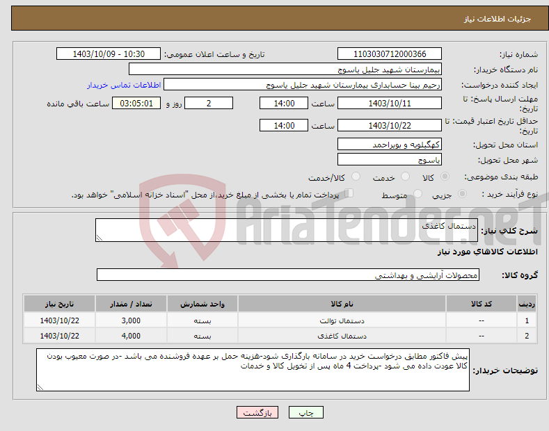 تصویر کوچک آگهی نیاز انتخاب تامین کننده-دستمال کاغذی 