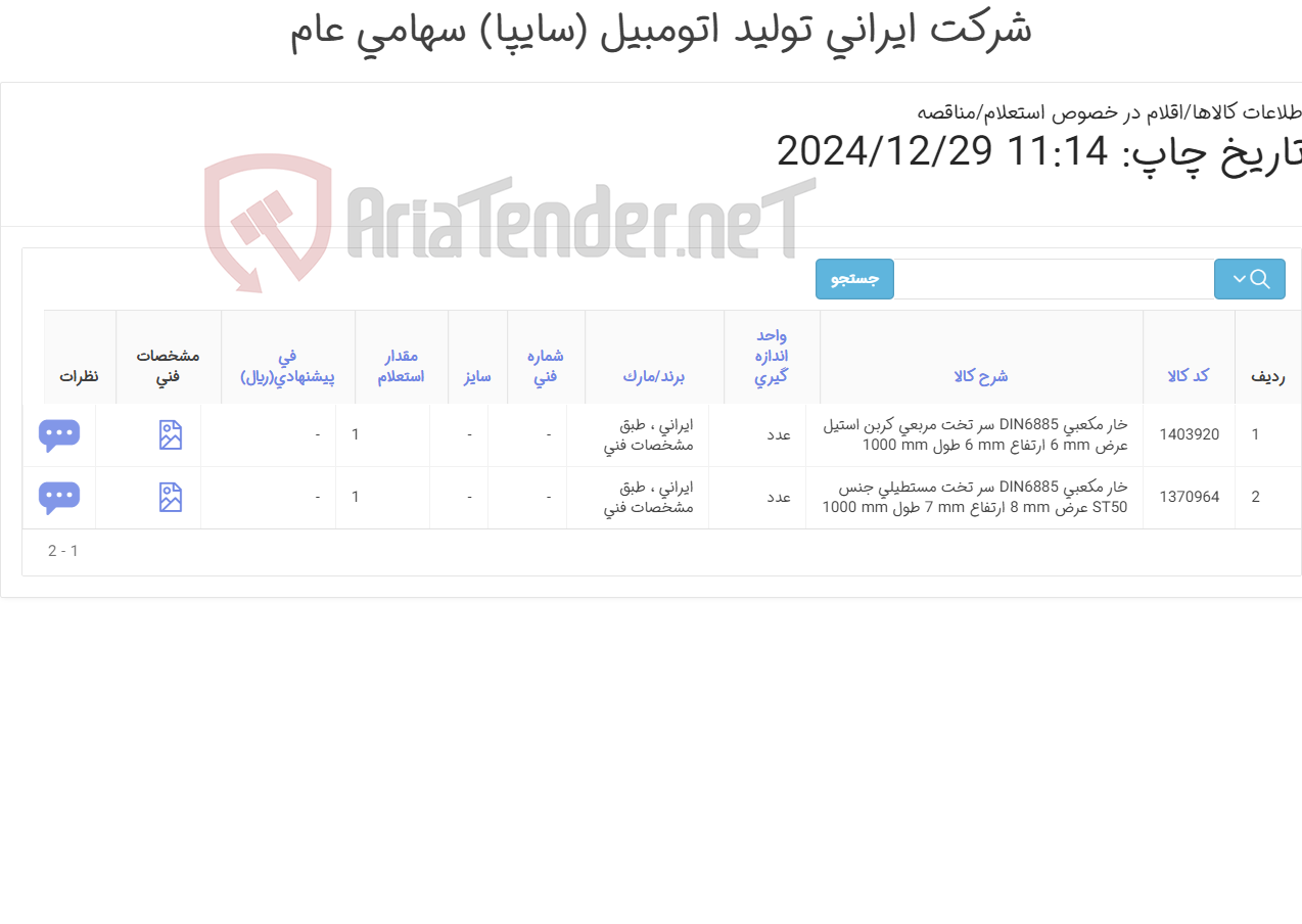 تصویر کوچک آگهی تامین دو ردیف خار های ‎مکعبی