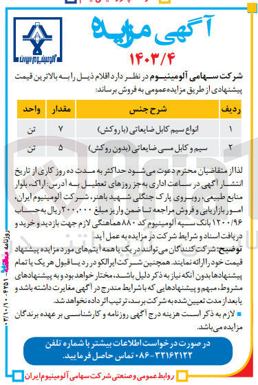 تصویر کوچک آگهی فروش اقلام : انواع سیم کابل ضایعاتی (با روکش) و سیم و کابل مسی ضایعاتی (بدون روکش)
