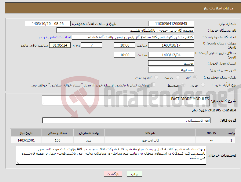 تصویر کوچک آگهی نیاز انتخاب تامین کننده-FAST DIODE MODULES