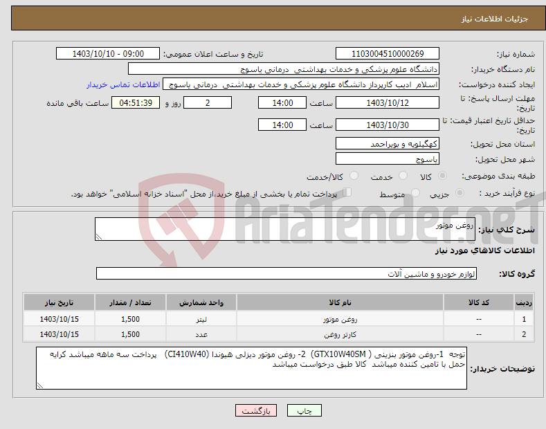 تصویر کوچک آگهی نیاز انتخاب تامین کننده-روغن موتور 