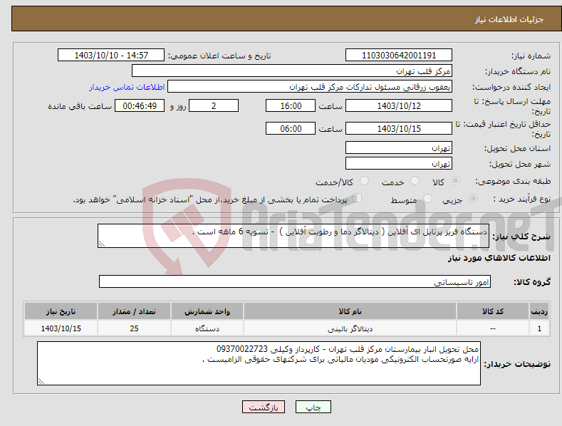 تصویر کوچک آگهی نیاز انتخاب تامین کننده-دستگاه فریز پرتابل ای آفلاین ( دیتالاگر دما و رطوبت آفلاین ) - تسویه 6 ماهه است .