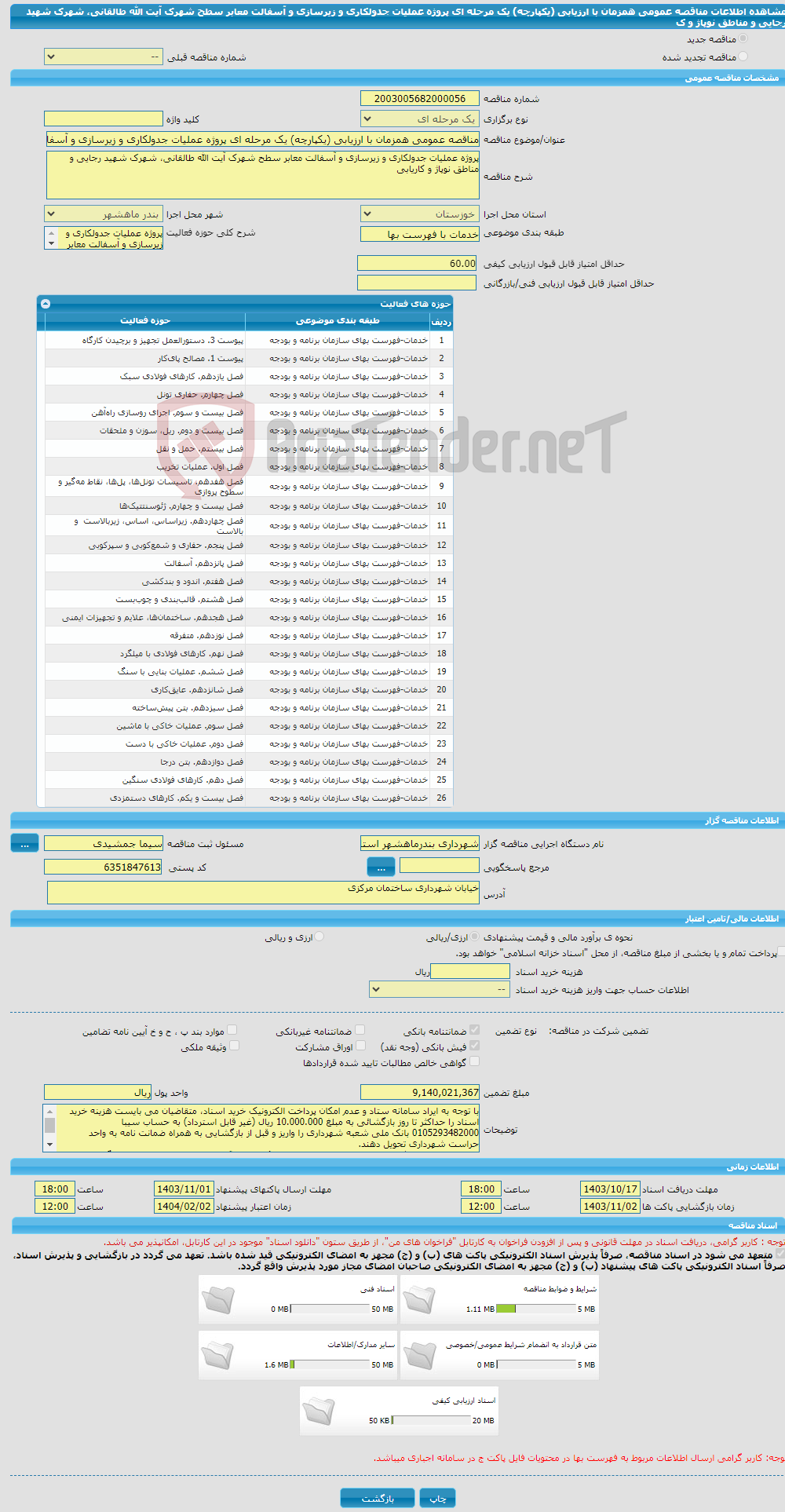 تصویر کوچک آگهی مناقصه عمومی همزمان با ارزیابی (یکپارچه) یک مرحله ای پروژه عملیات جدولکاری و زیرسازی و آسفالت معابر سطح شهرک آیت الله طالقانی، شهرک شهید رجایی و مناطق نوپاژ و ک