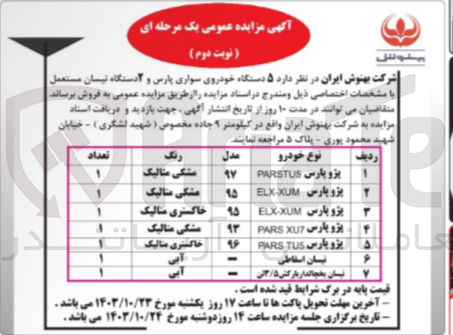 تصویر کوچک آگهی فروش  5 دستگاه خودروی سواری پارس و 2 دستگاه نیسان مستعمل 