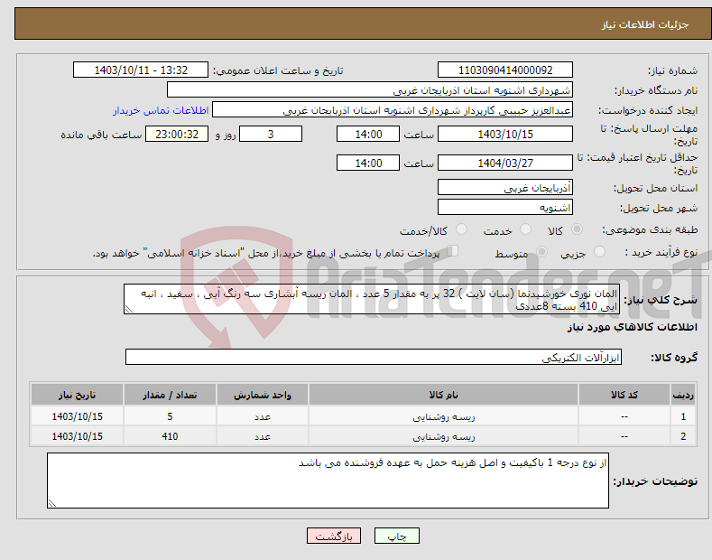 تصویر کوچک آگهی نیاز انتخاب تامین کننده-المان نوری خورشیدنما (سان لایت ) 32 پر به مقدار 5 عدد ، المان ریسه آبشاری سه رنگ آبی ، سفید ، انبه ایی 410 بسته 8عددی 